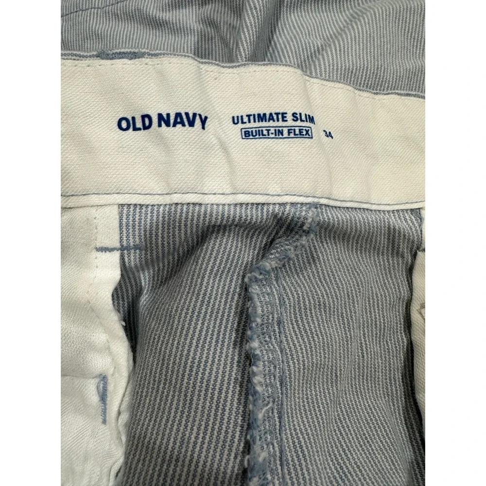 Old Navy Ultimate Slim Shorts Mens 34 Blue White Stripe Stretch Twill